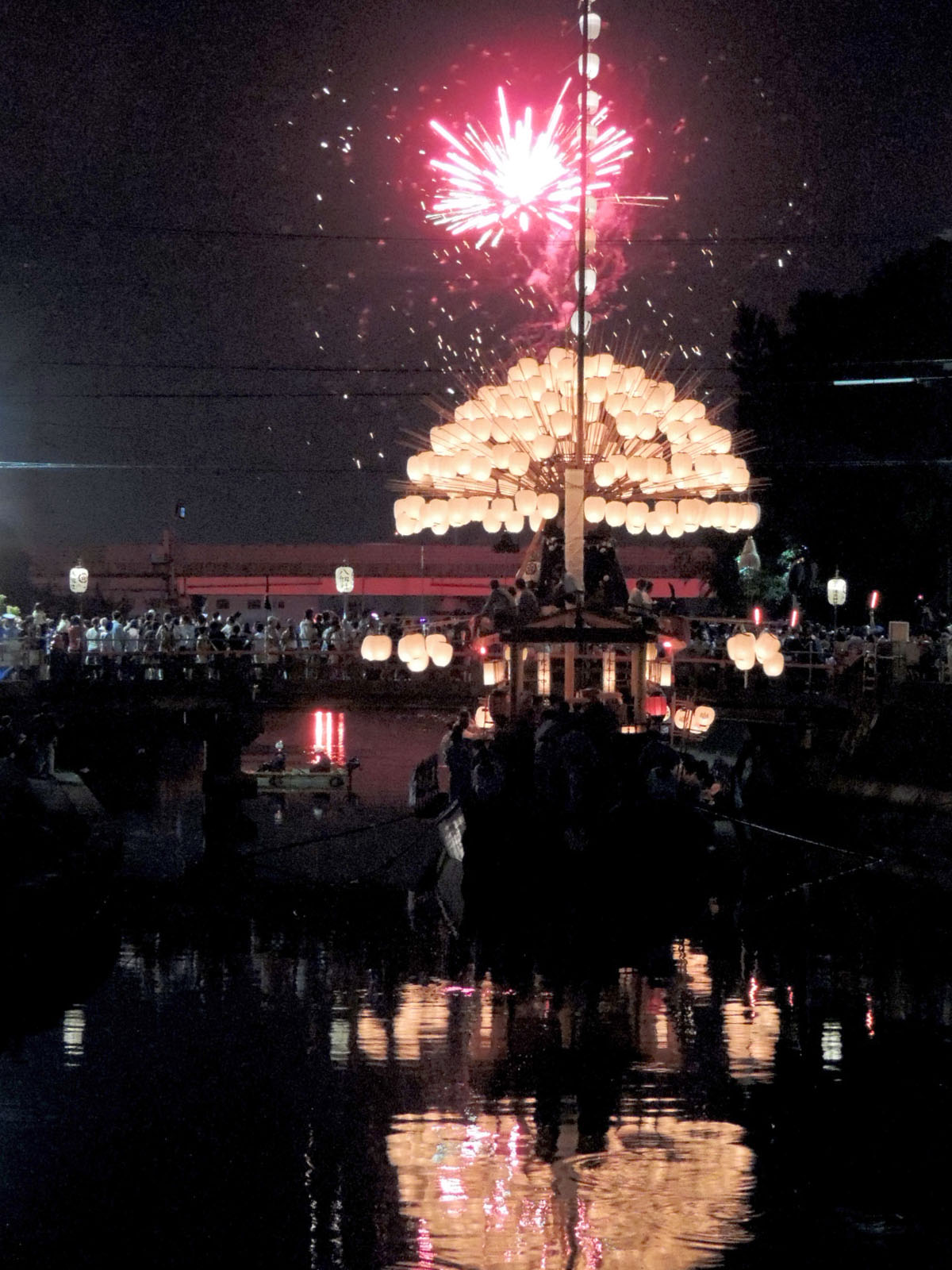 Sunari festival sheaved straw ship and fireworks